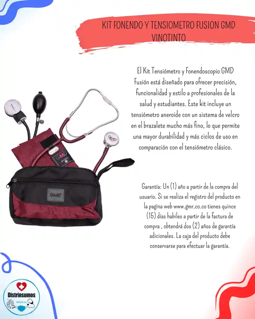 Kit Fonendo +tensiometro Fusion Gmd Base Negro Vinotinto