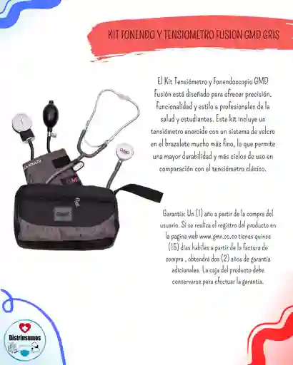 Kit Fonendo + Tensiometro Fusion Gmd Base Negro Gris