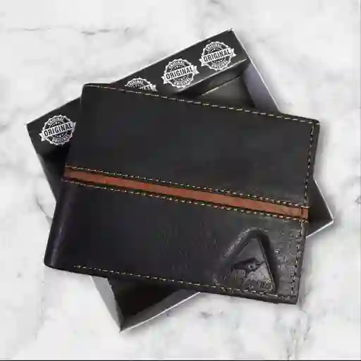 Billetera Cuero Negra Con Franja Cafe Garantia Original