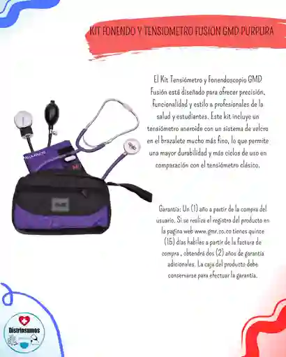 Kit Fonendo + Tensiometro Fusion Gmd Base Negro-purpura