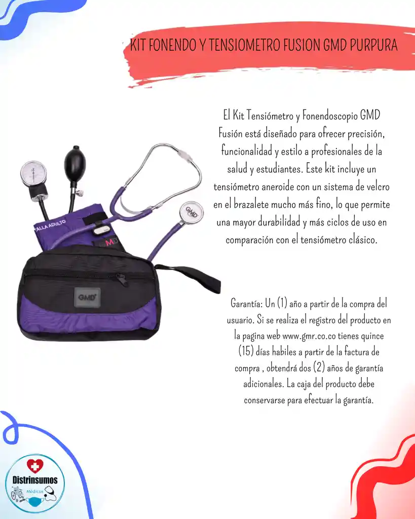 Kit Fonendo + Tensiometro Fusion Gmd Base Negro-purpura