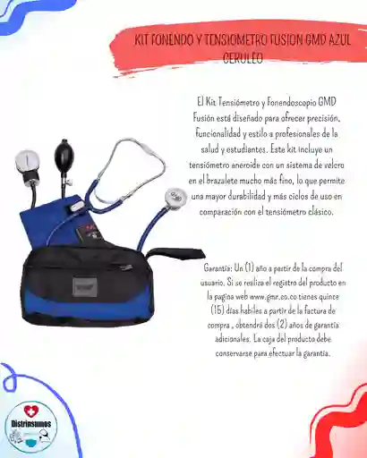 Kit Fonendo + Tensiometro Fusion Gmd Base Negro-azul Ceruleo