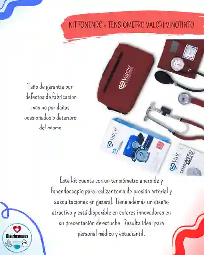 Kit Fonendo + Tensiometro Valcri Vinotinto