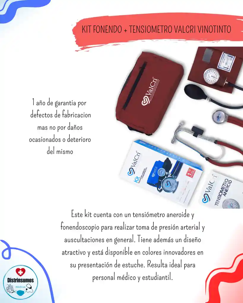 Kit Fonendo + Tensiometro Valcri Vinotinto