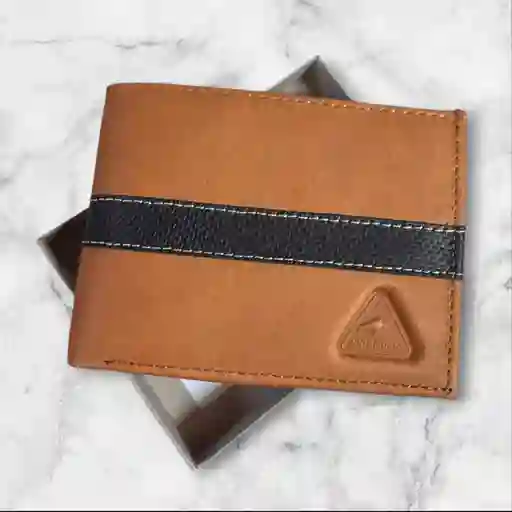 Billetera Hombre Cuero Cafe Madera Con Franja Negra Garantia Original