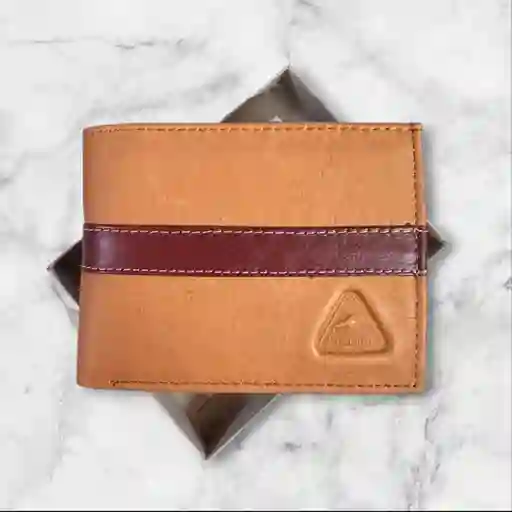 Billetera Cuero Cafe Claro Con Franja Vinotinto Garantia Original