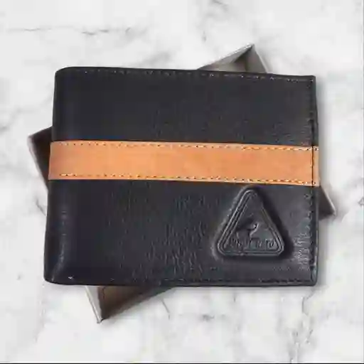 Billetera Cuero Negra Con Franja Cafe Claro Garantia Original