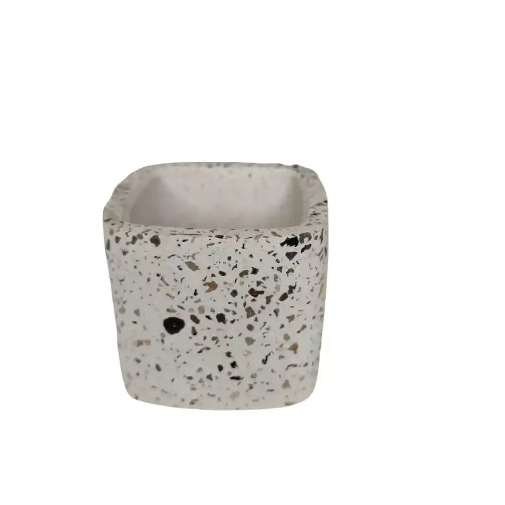 Maceta Cuadrada En Cemento Blanco Y Granito Para Cactus Y Suculentas