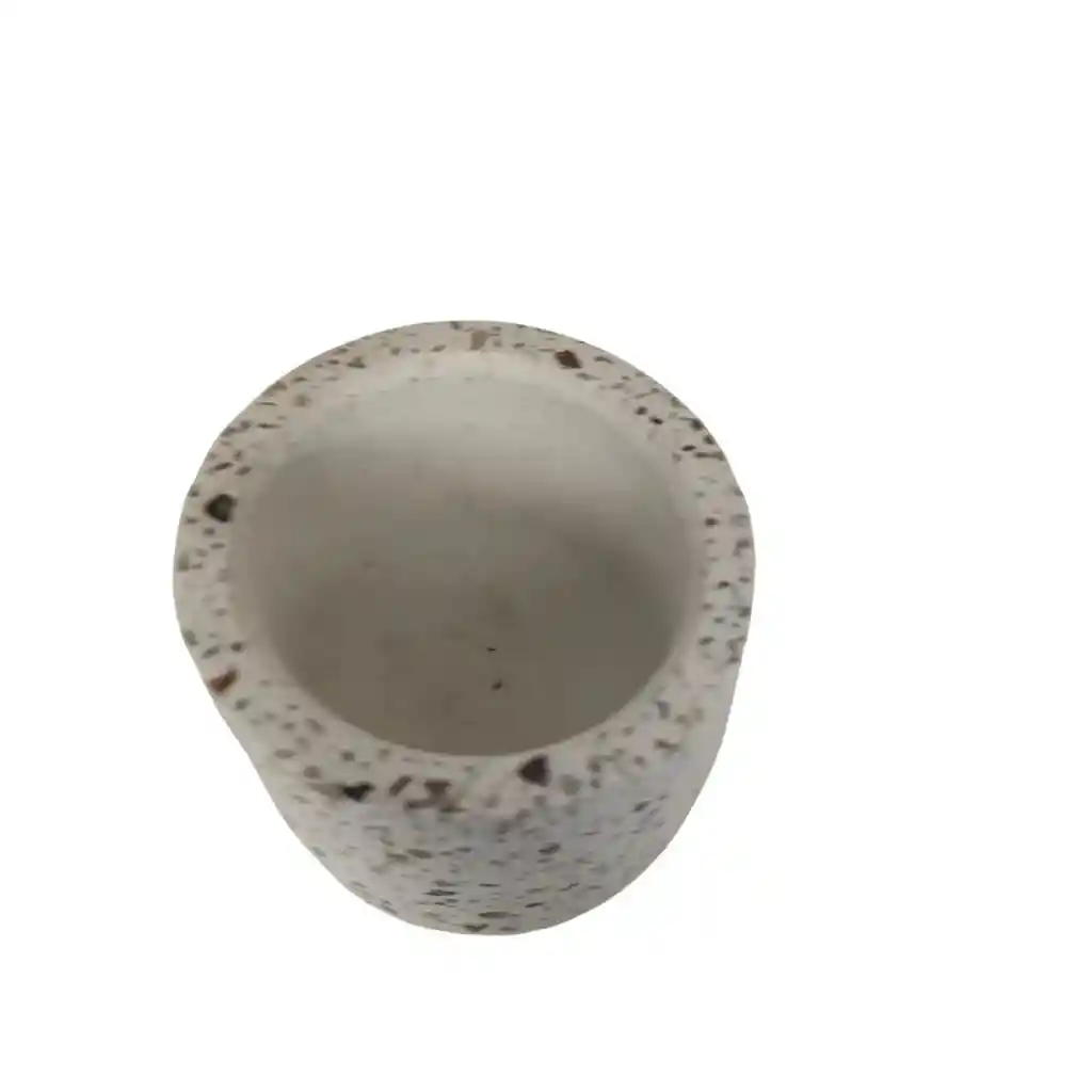 Maceta Circular En Cemento Blanco Y Granito Para Cactus Y Suculentas