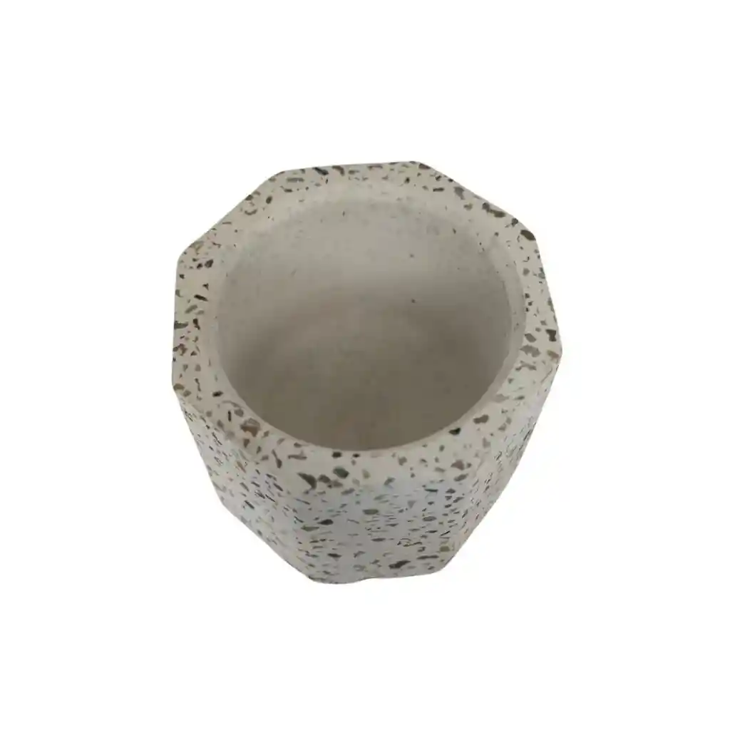 Maceta Octogonal En Cemento Blanco Y Granito Para Cactus Y Suculentas