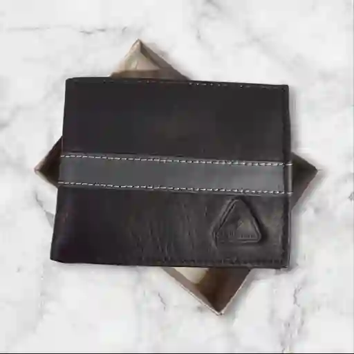 Billetera Cuero Negra Con Franja Gris Garantia Original