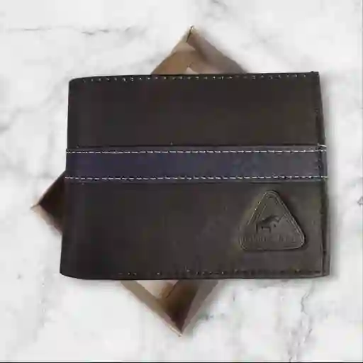 Billetera Cuero Negra Con Franja Azul Oscuro Garantia Original