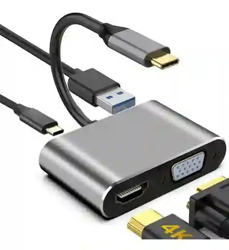 Adaptador Tipo C 4 En 1 A Hdmi 4k, Vga, Usb 3.0, Usb C