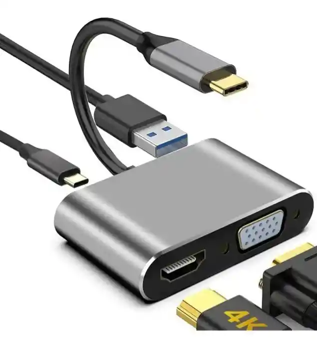 Adaptador Tipo C 4 En 1 A Hdmi 4k, Vga, Usb 3.0, Usb C