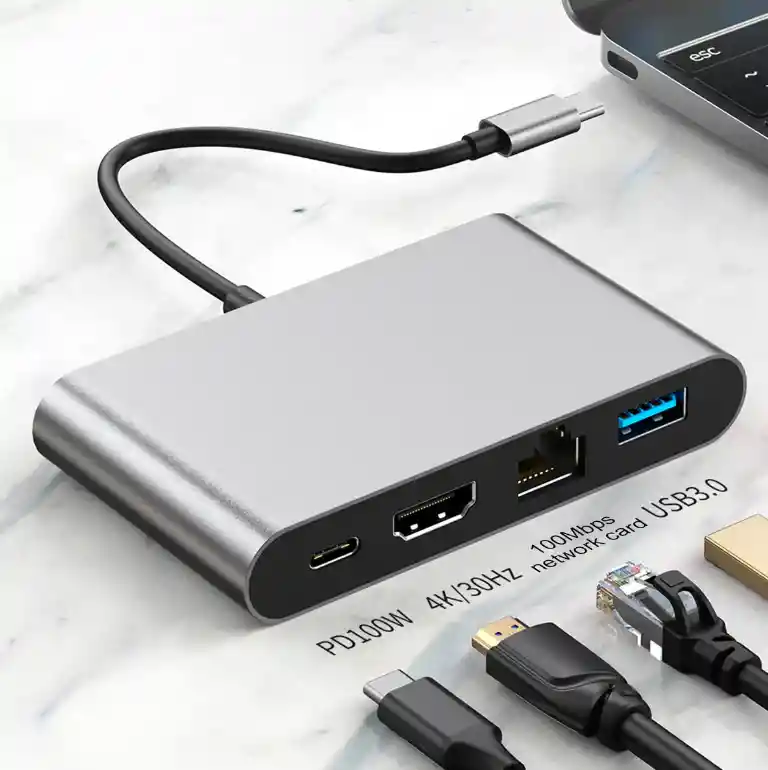 Convertidor Tipo C 3.1 A Hdmi Rj45 Usb 3.0 Usb Tipo C 4 En 1