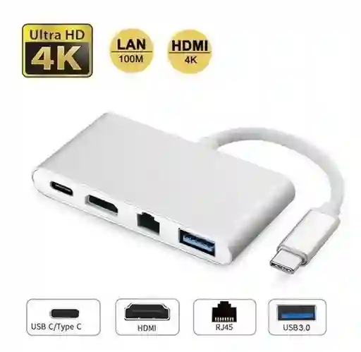 Convertidor Tipo C 3.1 A Hdmi Rj45 Usb 3.0 Usb Tipo C 4 En 1