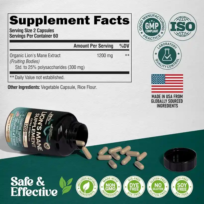 Lion´s Mane Supplement Extra Fuerte 1200 Mg