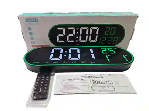 Reloj Inteligente Digital De Pared Grande Luz Led Control Remoto Verde