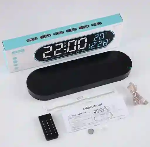 Reloj Inteligente Digital De Pared Grande Luz Led Control Remoto Azul