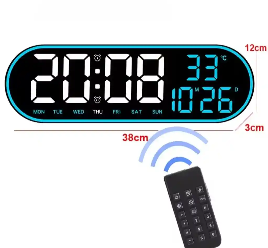 Reloj Inteligente Digital De Pared Grande Luz Led Control Remoto Azul