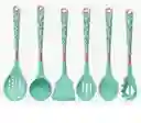 Set Utensilio Por 7 Piezas Color Verde Y Blanco Marmolizado