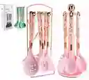 Set Utensilio Por 7 Piezas Color Verde Y Blanco Marmolizado