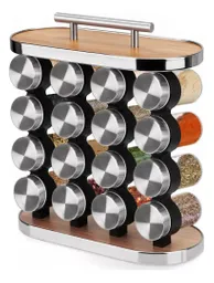 Set Especiero Condimentero En Vidrio Y Madera X16 Frascos