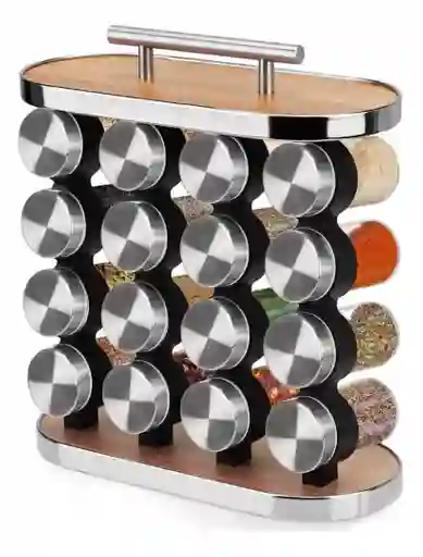 Set Especiero Condimentero En Vidrio Y Madera X16 Frascos