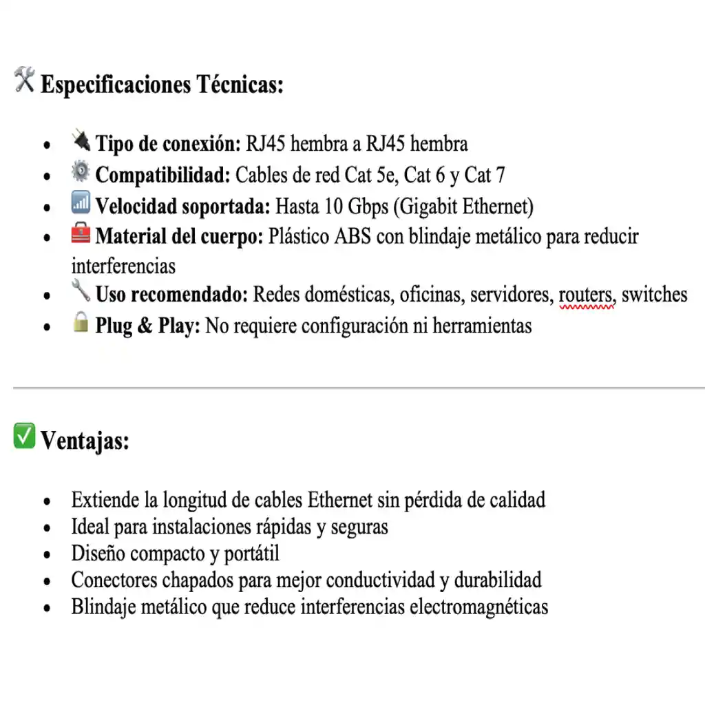 Unión Rj45 Metálica Categoría 5, 6 Y 7