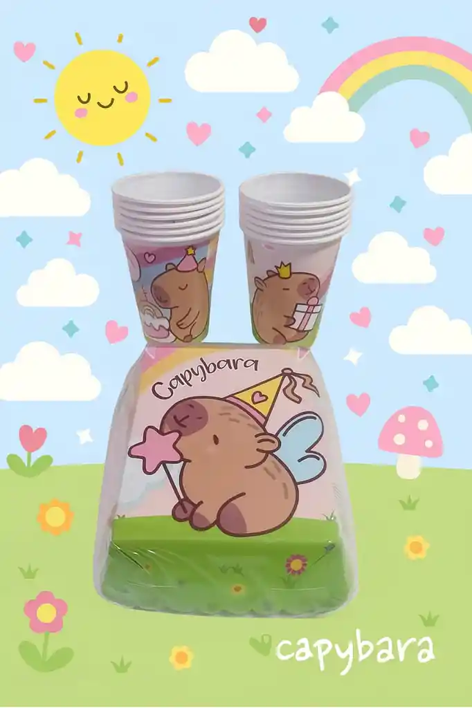 Set De 12 Vasos + 12 Torteros Capybara