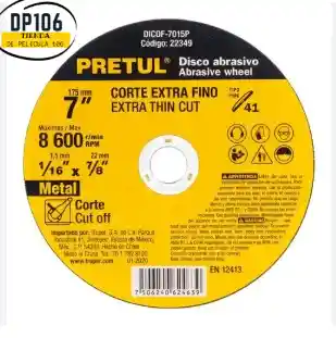 Disco De Corte Metalico De 7 Pulg