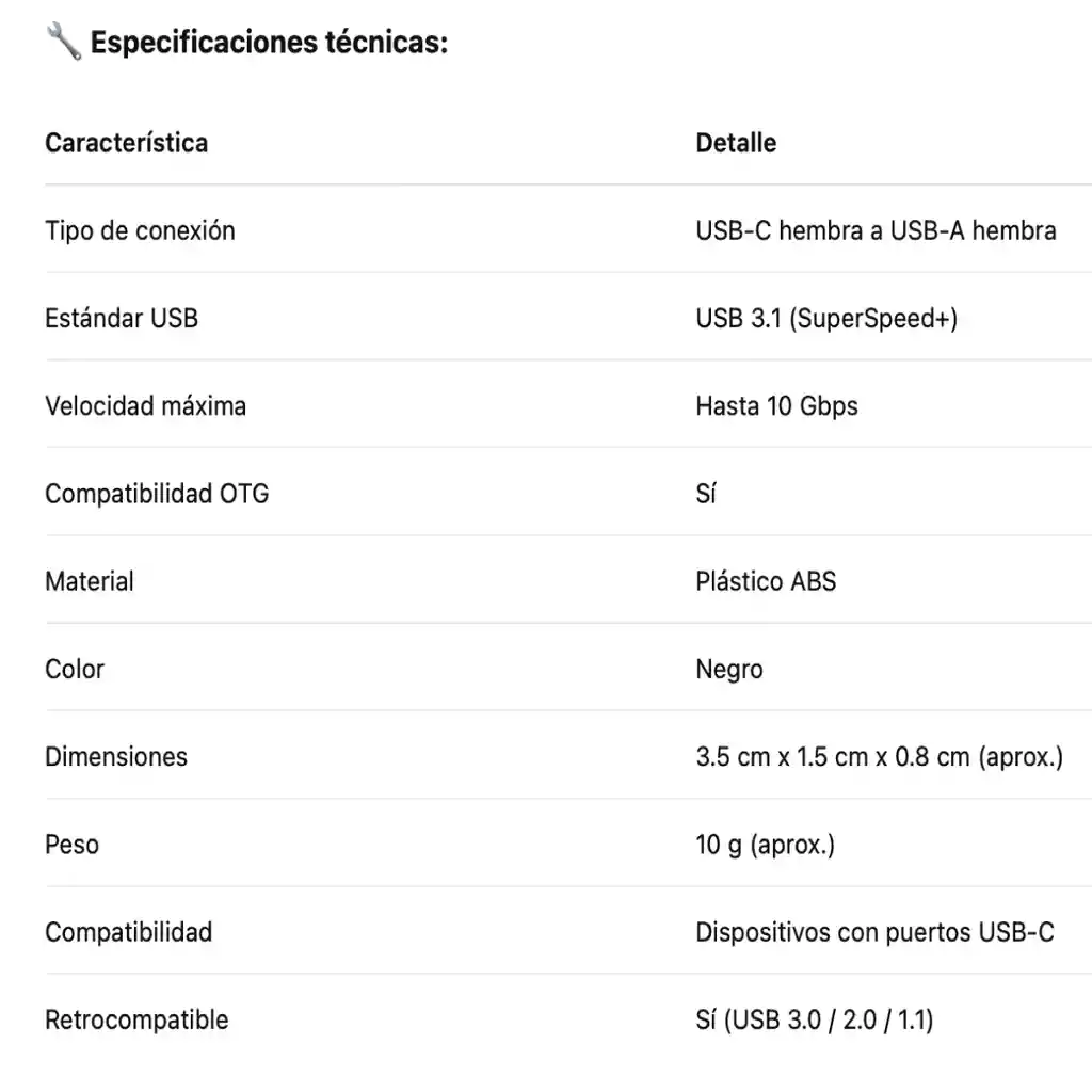 Adaptador Usb 3.1 Tipo C A Usb 3.0 Tipo A Hembra
