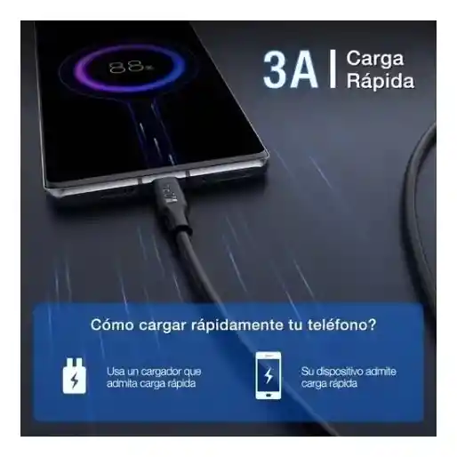 Cable Usb A Tipo C De Datos 1hora , 1 Metros Pvc Duradero Blanco Usb 2.0 3a Cable Carga Rápida Compatible Con Móviles, Tabletas