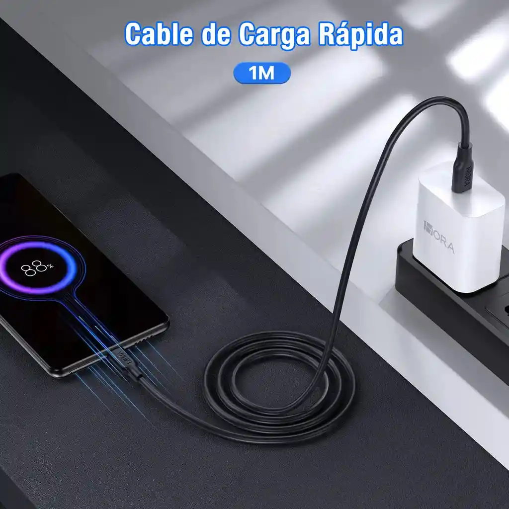 Cable De Datos Tipo C A Tipo C 1hora 1 M Pvc Duradero Usb 2.0 Turbo 3a Cable Carga Rápida Compatible Con Móviles, Tabletas Negro