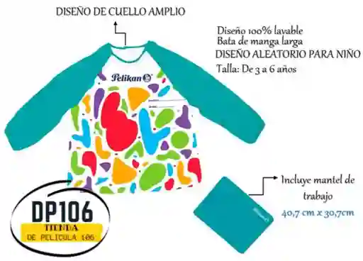 Bata De Arte Infantil Pelikan + Mantel De Trabajo Diseño Niño