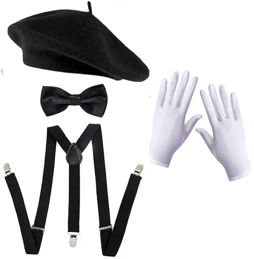 Accesorios De Artista Boina, Tirantes,guantes, Corbatin