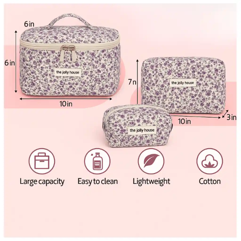 3 Cosmetiqueras Bolso Organizador Maquillaje Viaje Acolchado