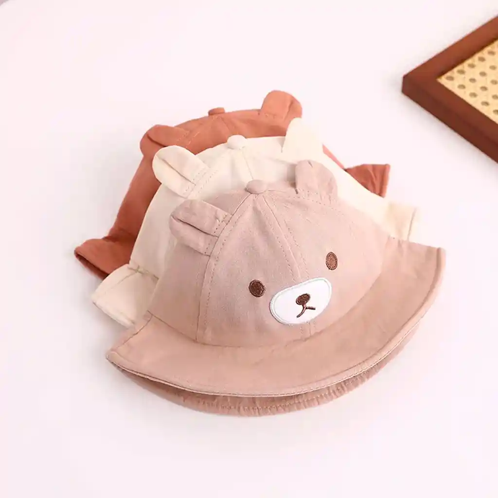 Gorro Beige Explorador Con Diseño De Osito Para Bebé, Sombrero Para El Sol, Con Correa De Barbilla De Ajuste Con Resorte, Material Suave