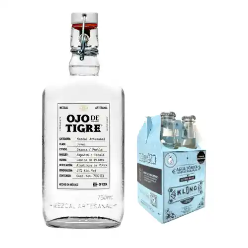 Combo Mezcal Ojo De Tigre 750ml + 4 Agua Tonica Kling 207ml