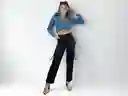 Pantalón Cargo Negro En Cuerina - Talla L