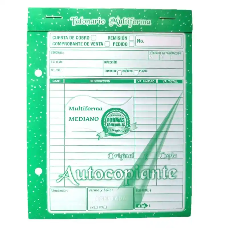 Talonario Multiforma Facturero Autocopiante Mediano 18 X 14 Cm
