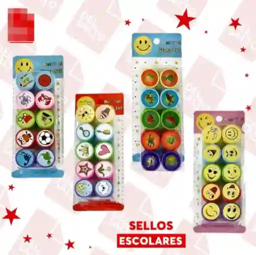 Sellos Escolares Para Niños Colores Sellos Kawaii Varios Motivos Blister X10