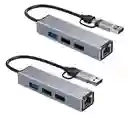 Hub Usb 3.0 Con Puerto Ethernet 100mbs Rj45 + Adap A Tipo C