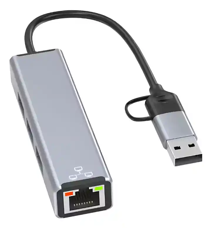 Hub Usb 3.0 Con Puerto Ethernet 100mbs Rj45 + Adap A Tipo C