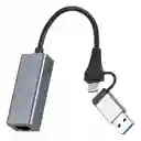 Hub Usb 3.0 Con Puerto Ethernet 1000mbs Rj45 + Adap A Tipo C