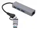 Hub Usb 3.0 Con Puerto Ethernet 1000mbs Rj45 + Adap A Tipo C