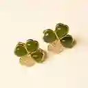 Aretes Opalo Natural Trebol Plata S925 Con Baño Oro