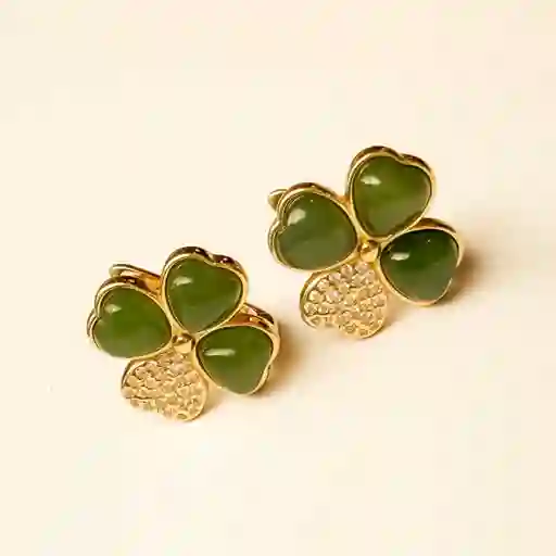 Aretes Opalo Natural Trebol Plata S925 Con Baño Oro