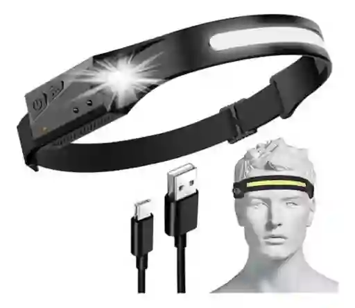 Linterna Banda Para Cabeza Led Camping Manos Libres Sensor Linterna Negro Luz Blanco