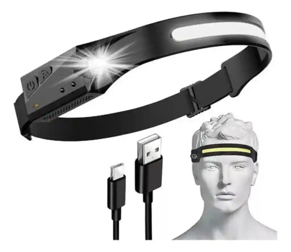 Linterna Banda Para Cabeza Led Camping Manos Libres Sensor Linterna Negro Luz Blanco